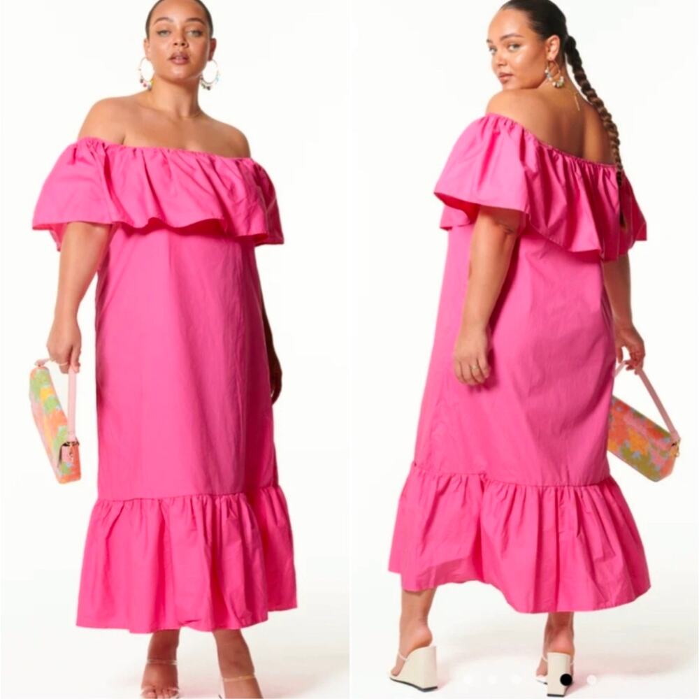 Never Fully Dressed Pink Off-Shoulder Midi Dress